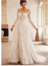 Square Neck Ivory Lace Tulle Floral Wedding Dress